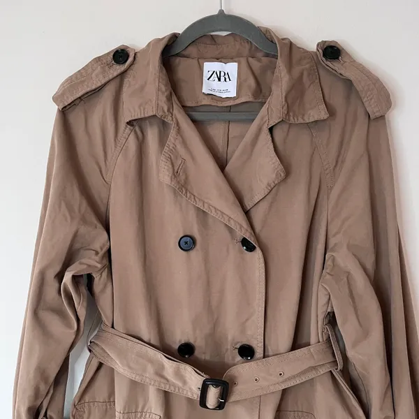 Belted Double Breasted Short Trench Coat Jacket Classic Camel Beige - Image 5