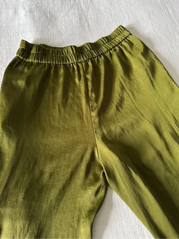Open Edit Tie Detail Satin Cargo Pants Olive Green - small - Image 11
