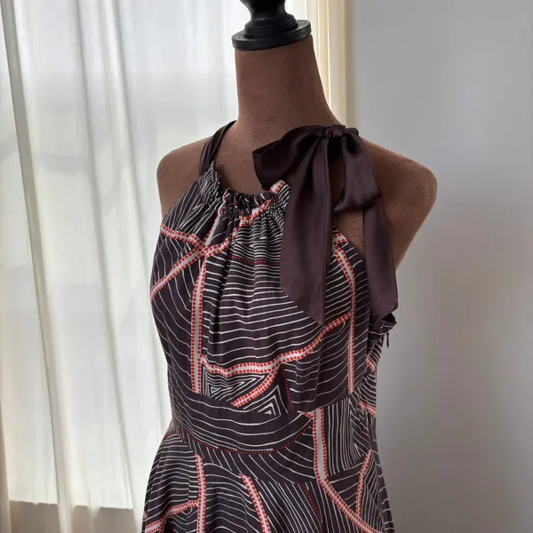 90s Vintage Steve Madden Halter Dress Size 10 Cotton Silk Boho Chic Retro Preppy - Image 8