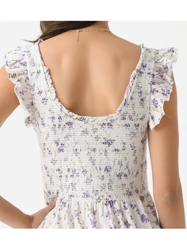LoveShackFancy Chessie Smocked Floral Ruffle Sleeve Midi Dress - Image 4