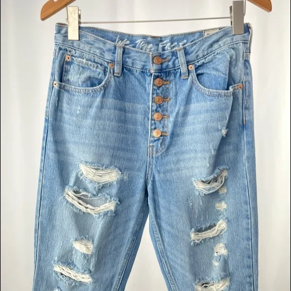 Free People We The Free Blossom Distressed Rigid Skinny Jeans in Blue Size‎ 28 - Image 6
