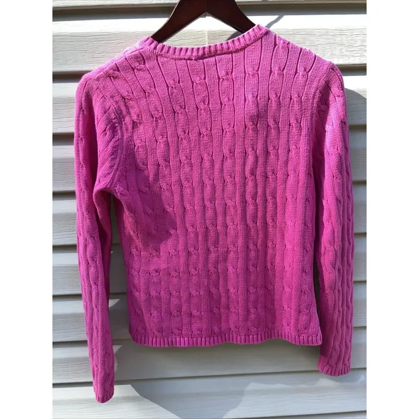 Polo Jeans Co‎ Ralph Lauren Sweater Womens M Medium Pink Cable Knit - Image 6