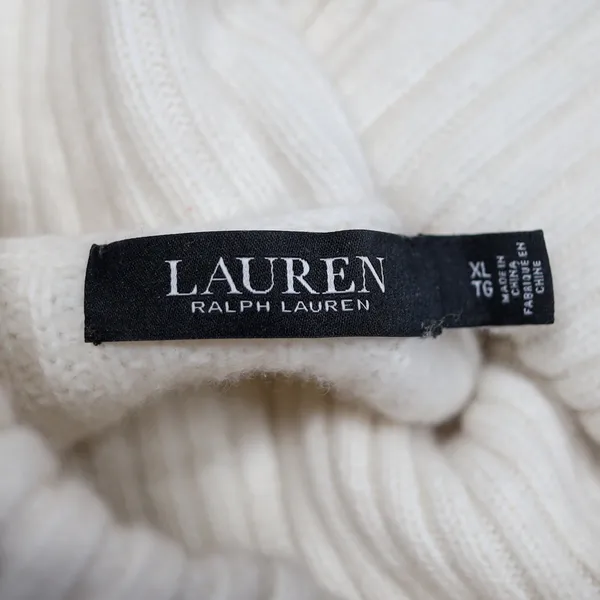 Lauren Ralph‎ Lauren Black Label Wool Cream Waffle Knit Turtleneck Sweater XL - Image 4