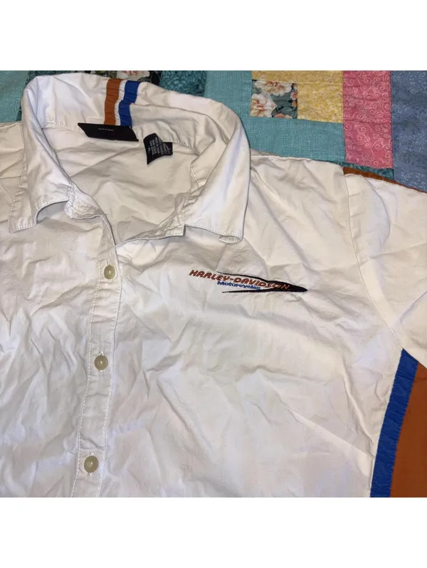 Harley-Davidson Womans XL Embroidered White Short Sleeve Button-Up Shirt - Image 4