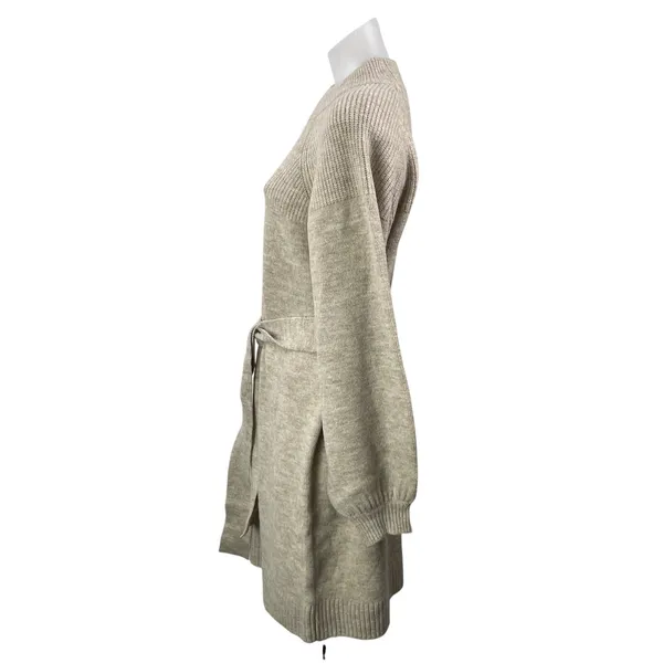 Vici Women's Beige Long Sleeve Tie Waist Knit Mock Neck Mini Sweater Dress S - Image 2