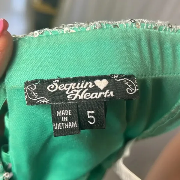 Sequin Hearts Green Strapless Sequin Tulle Fit Flare Dress Lace Up Back Size 5 - Image 8