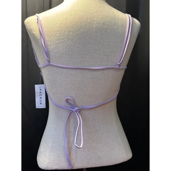 PacSun Purple Smocked‎ Front Tie Bikini Top Lavender Textured Swim Large NEW - Image 2