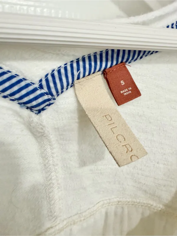 Anthropologie Pilcro Cream Coastal Boho Cotton Ruffle Hem Organic Modern V-Neck Small Shirt - Image 3