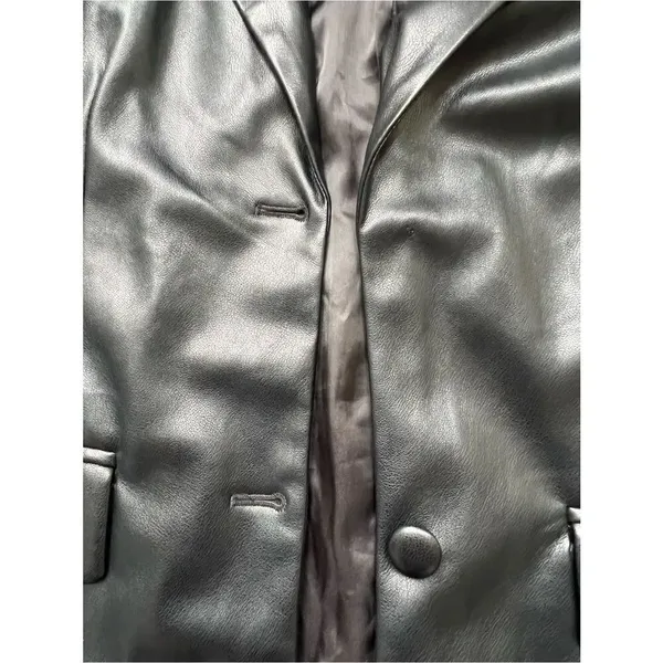 Avec Les Filles Black Faux Leather Long Blazer Jacket Button Down Coat XS - Image 9