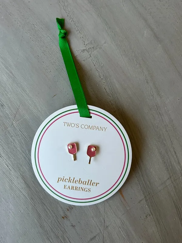 NWT Two's Company Pickleball Earrings Pink with Pearl Gift Accessory Pickleball - Image 3
