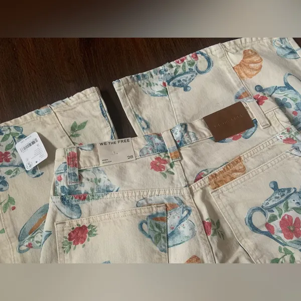 We The Free Eden Printed High Flare Jeans playful brunch teapot rare casual nwt - Image 6