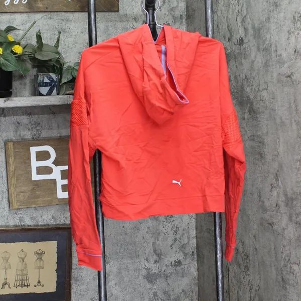 Puma Womens Mesh Front Athletic Cropped Hoodie Sweatshirt Red Orange XL - Image 2