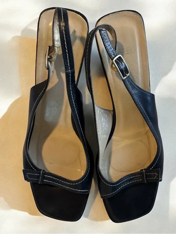 Vintage Coach Nora Black Leather Slingback Block Heels 9.5B Made in Italy - Image 5