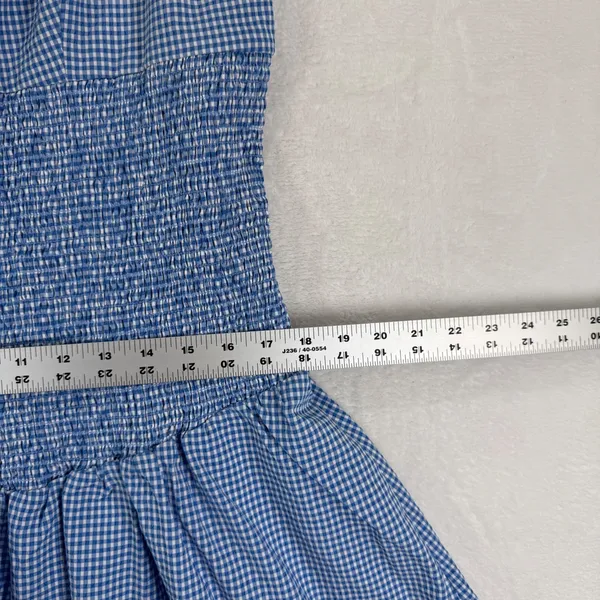 Maeve Anthropologie Blue Gingham Smocked Rosette‎ Mini Dress XL NWT - Image 5