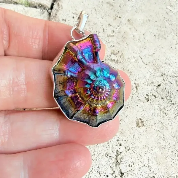 Rainbow Titanium Ammonite Pendant 925 Plated - Image 4