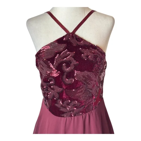 Lulus Dress Women Medium Burgundy Time of Love Sequin Halter‎ Skater Mini Prom - Image 6