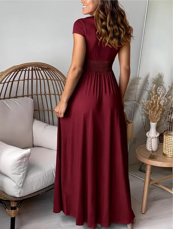Maroon V-Neck Dress Amazon - Image 3