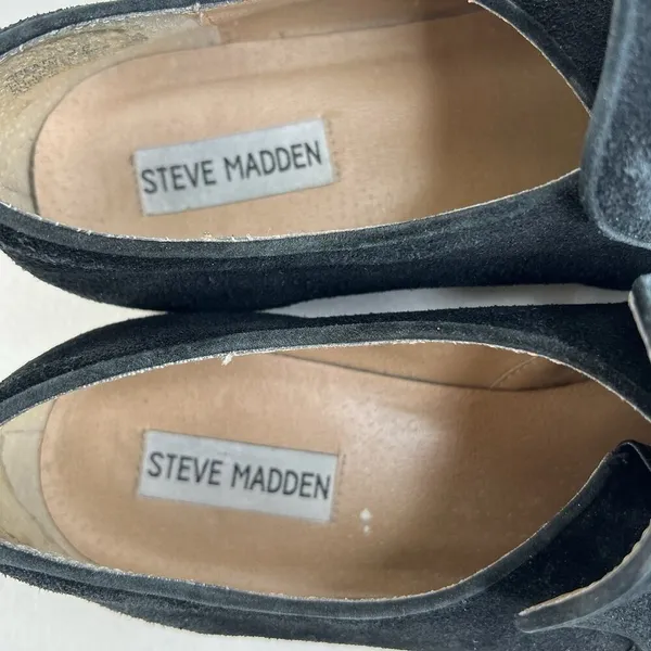 Steve‎ Madden 9.5 Create Tasseled Loafers Black Suede Leather Slip On Almond Toe - Image 6