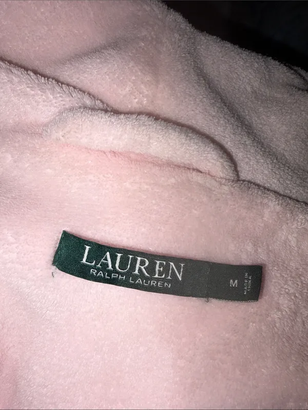 LAUREN RALPH LAUREN Pink Short Bathrobe Gold Logo FLUFFY M - Image 5