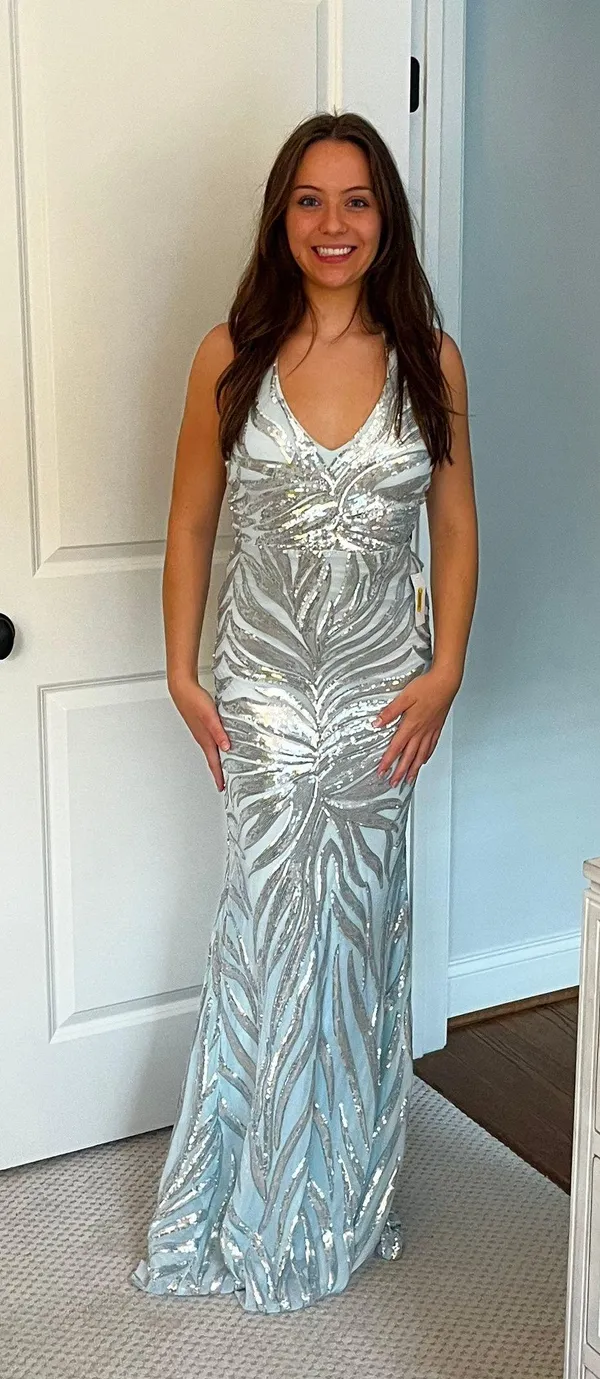 B Darlin Sequin Halter V-Neck Long Gown Prom Dress - Image 2