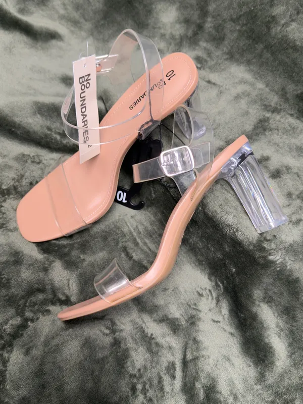 No Boundaries Nude Clear Strap Block Heel Sandals - Image 5