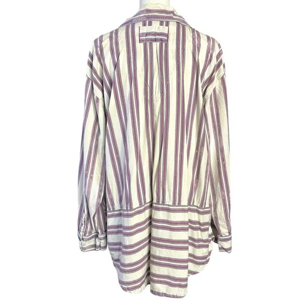 Free People Bohemian Preppy Pullover Shirt Tunic Ivory Stripes Coastal Medium - Image 10