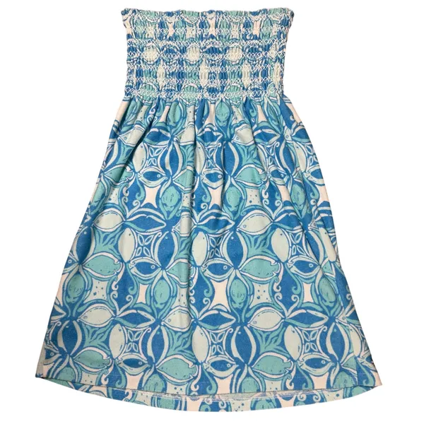 Lilly Pulitzer Strapless Smocked Fish Print Blue Dress - Image 9