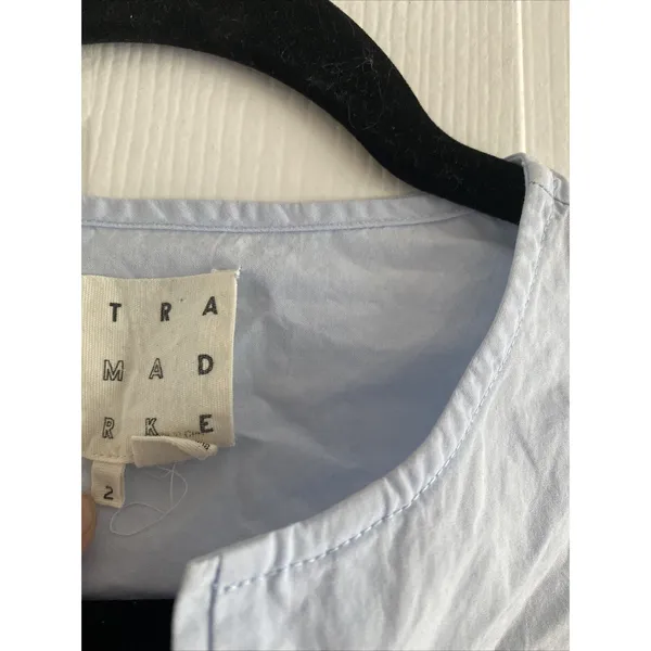 Trademark Split Neck Blouse Womens 2 Blue Poplin Oversized Button Cotton Size 2 - Image 3
