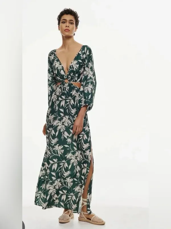 Abercrombie & Fitch Forest Green Floral Cutout maxi dress size large - Image 9
