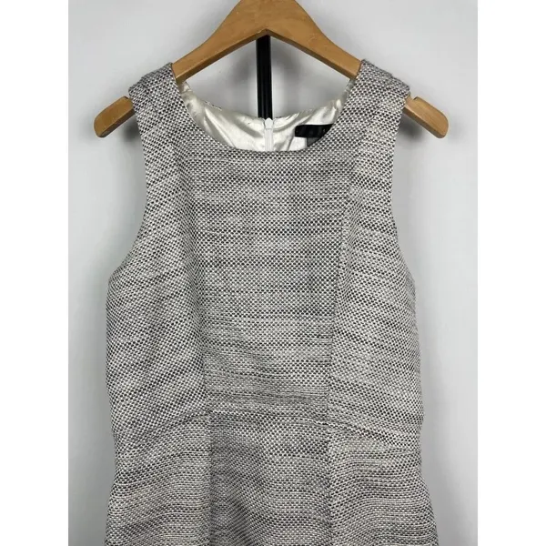 Aqua Gray White Tweed Sleeveless Fringe Hem‎ Fit & Flare Dress Size S - Image 2