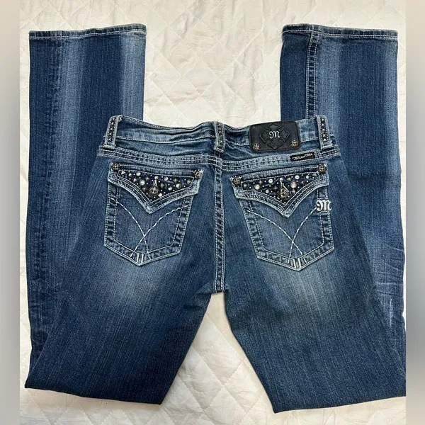 Y2K Miss Me Women's Blue Boot Cut Jeans W30 - Image 6