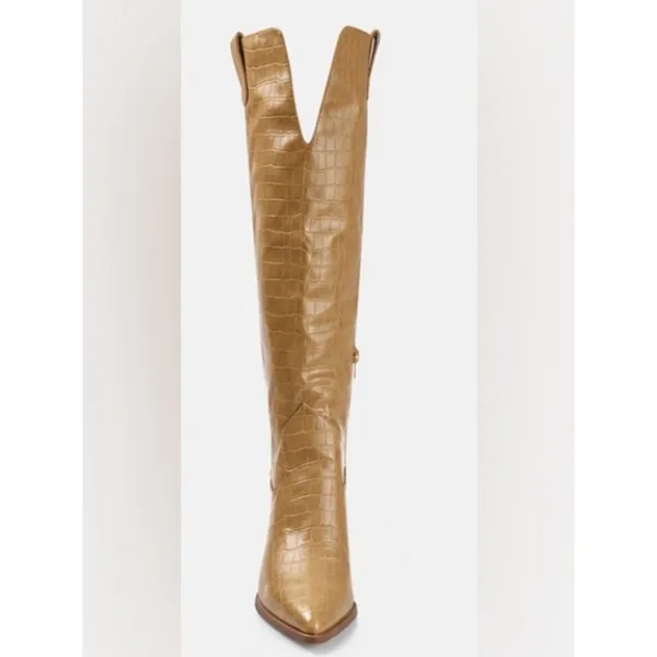 Journee Collection Tan Therese Knee-High Croc-Embossed Boots size 9.5 wide calf - Image 2