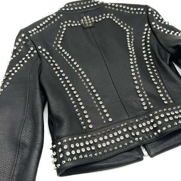 Genuine Leather Studded Crop Jacket Coat Blazer Cardigan Parka Slim Rhinestones - Image 12