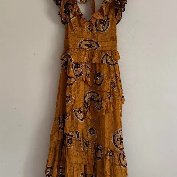 Anthropologie Love the Label Adrienne Gold Yellow Ruffled Boho Maxi Dress Medium - Image 2