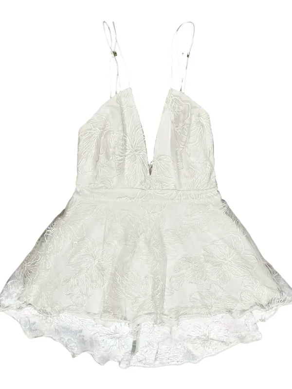 LULU’s Plunge V-Neck White Lace High-Low Sequins Floral Cocktail Party Dress L - Image 2