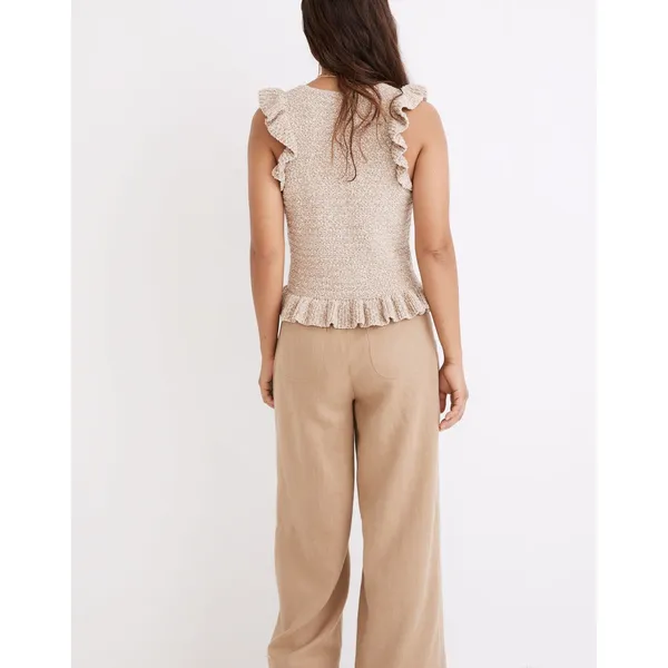 Madewell Nicollet Ruffle Sweater Tank Top Knit Large Tan Sleeveless Boho Cottage - Image 3