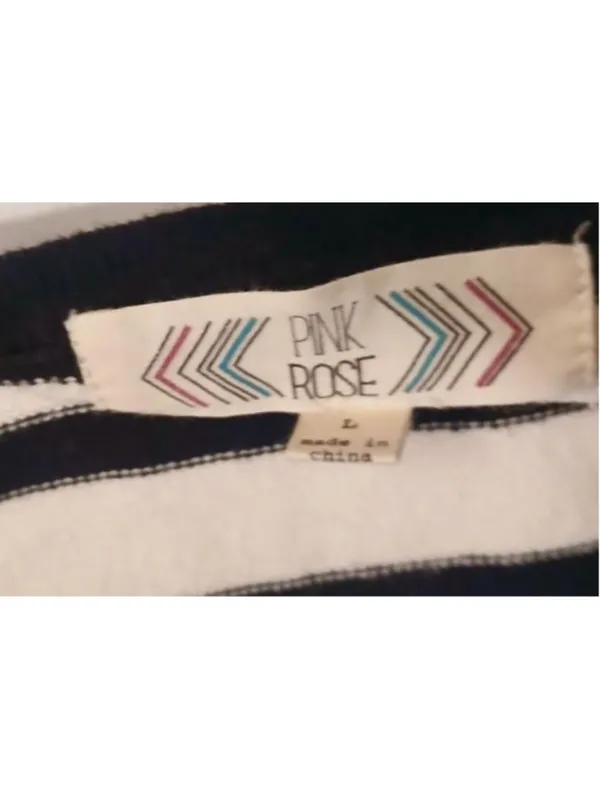 Pink Rose Black White Stripe Raglan Sweater Pullover Top Large (INV150) - Image 6