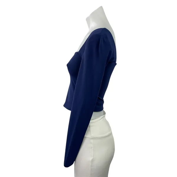 Aritzia Babaton Contour Blue Square Neck Sculpt Long Sleeve Crop Top Size M - Image 2