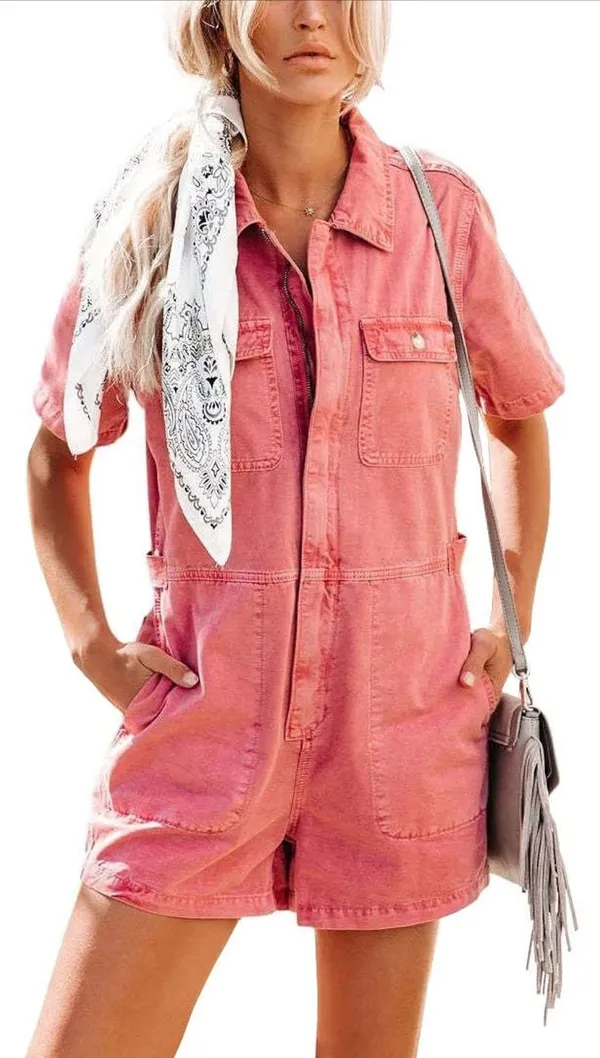 Denim Jean Jumpsuit Pink - Image 2