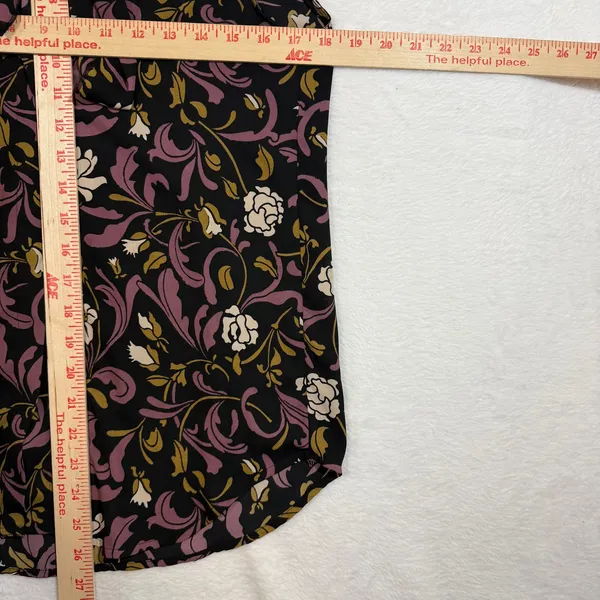 Loft XS Floral Tie Neck Top Sleeveless Black Purple Gold Office‎ Retro Feminine - Image 6