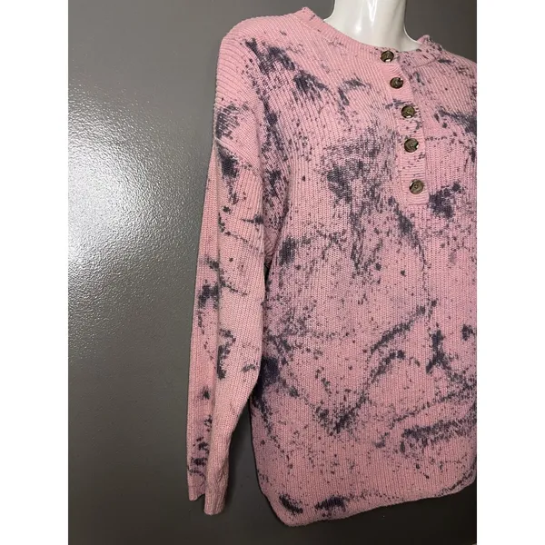 Aerie Sweater Womens Medium Pink Tie Dye Henley Crew Neck Knit Pullover Cozy - Image 3