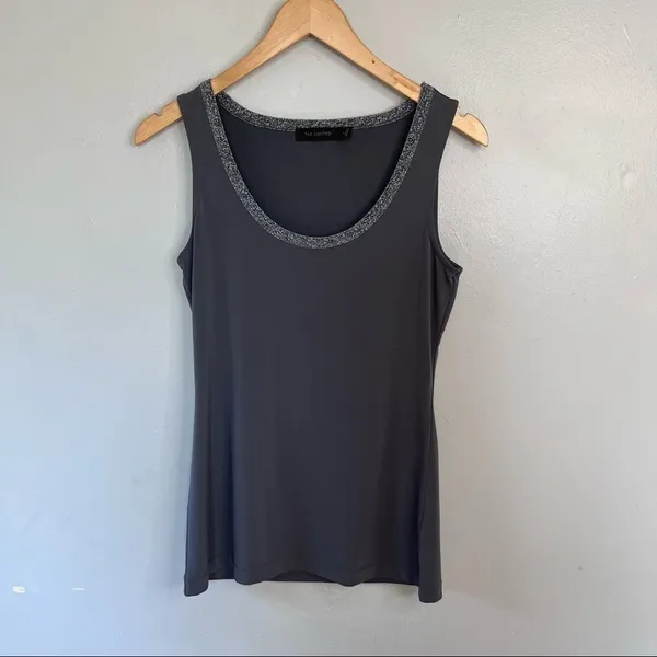 The Limited Sleeveless Top Blouse Silver Sparkle Trim GRAY Medium - Image 5