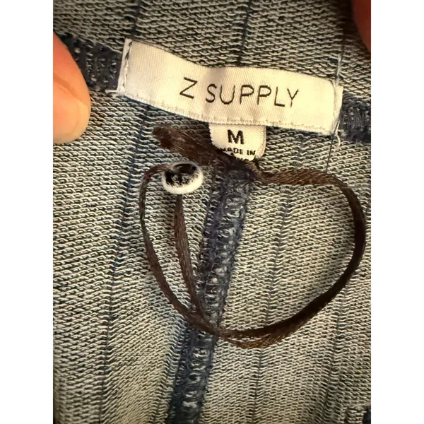 Z Supply French Terry Denim Pinstripe Bib Overalls Women's Medium Blue - Image 3