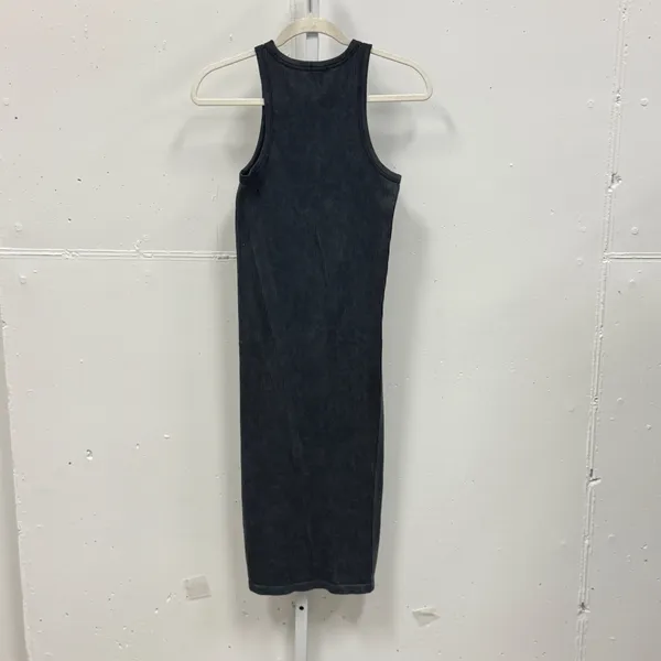Brave Fame‎ Ribbed Racerback Midi Dress Charcoal Grey Mineral Wash Small Bodycon - Image 2