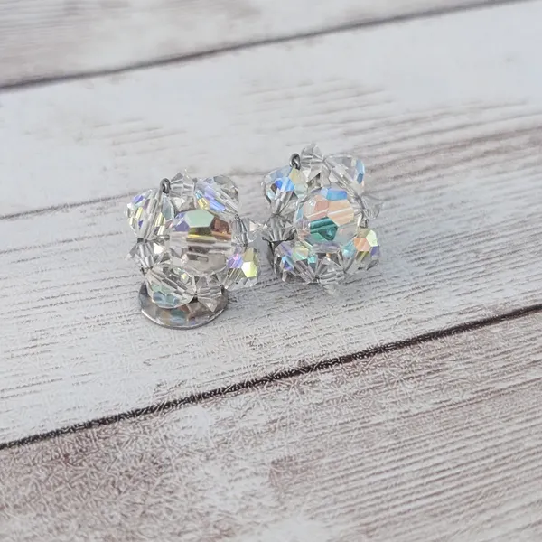 Vintage Clip On Earrings Iridescent 5/8" - Image 2