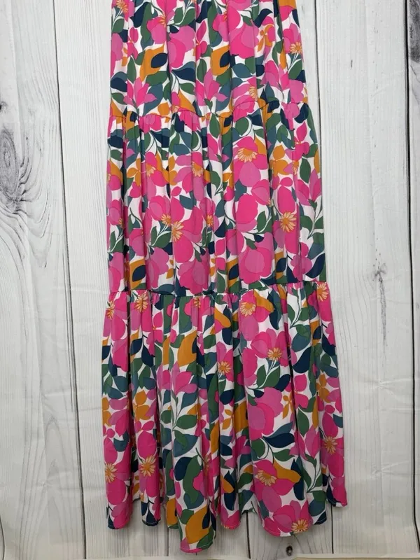 Entro Floral Maxi Dress Sz L Spaghetti Straps Tiered Smocked Back Sundress - Image 4