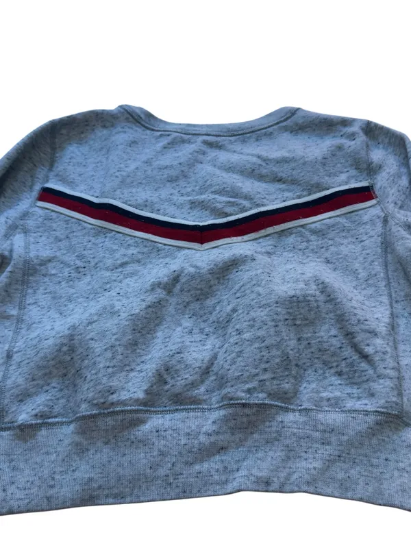 Abercrombie & Fitch Gray Cropped Fleece Sweatshirt Womens M Retro Stripe Y2K Top - Image 13