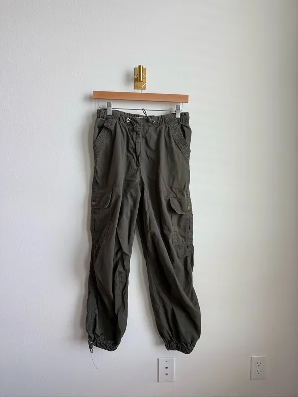 Avec Les Filles Olive Green Drawcord Cargo Pants Women's Small 100% Cotton - Image 5