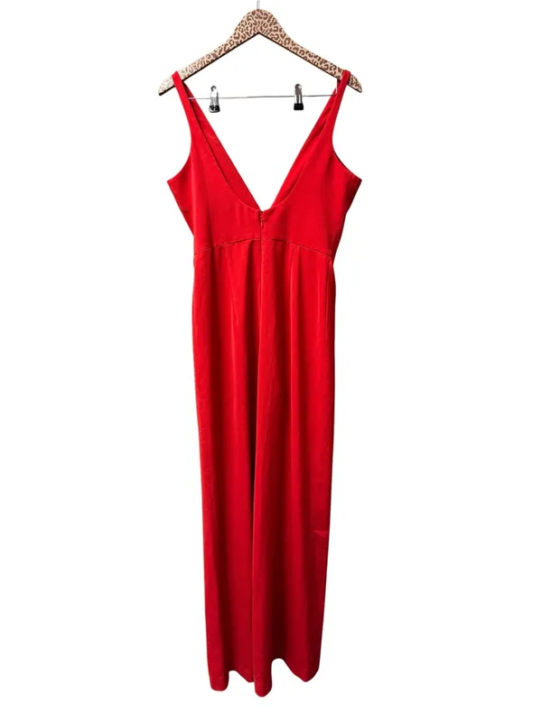 House of CB Leilah Sleeveless Plunge Jumpsuit Wide Leg Red Medium Glam Romantic - Image 7