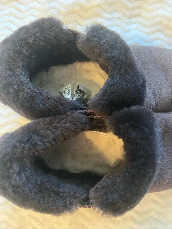 UGG Dark Brown Suede Shearling Cuff Slip-On Slippers - Image 5